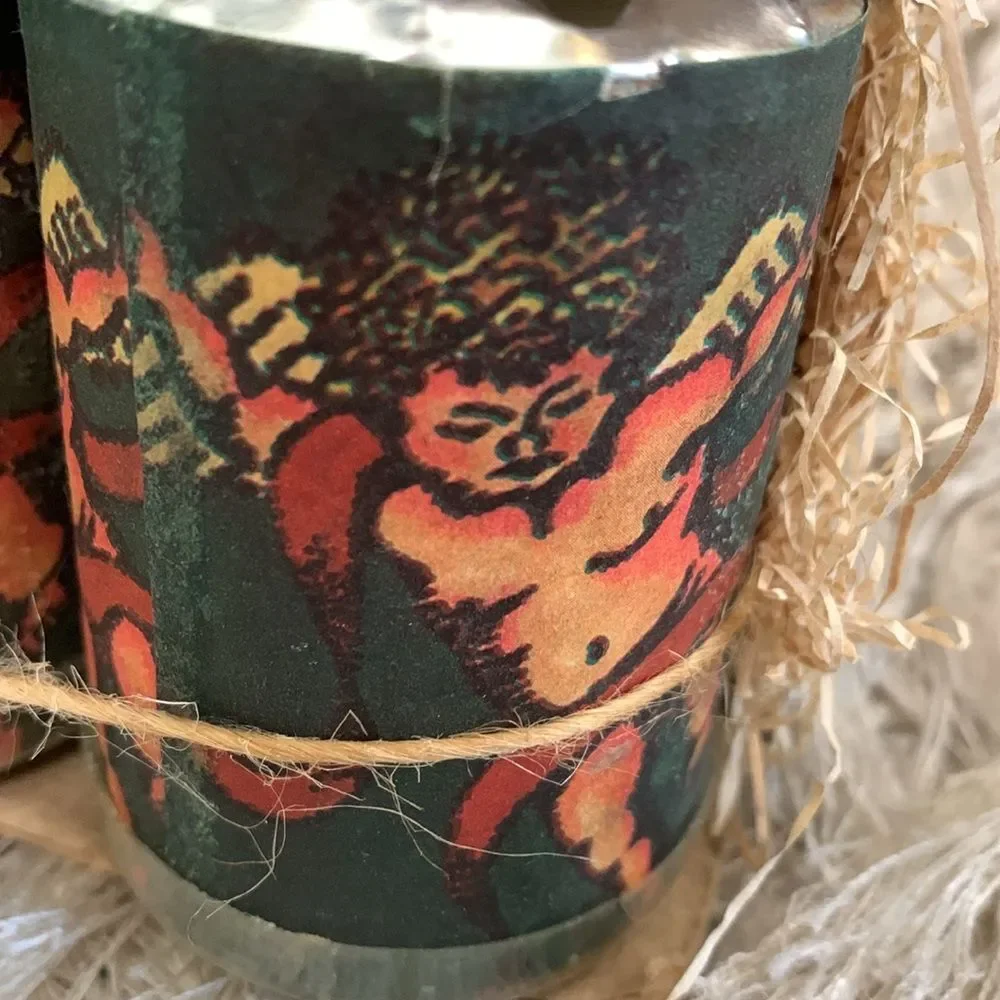VOTIVO Set‎ Of 4 Cupid Paper Wrapped  Candles Made In Mexico